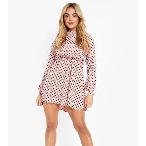 Boohoo High Neck Polka Dot Skater Dress
